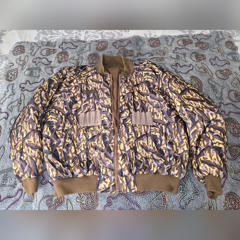 1995 Vintage Columbia Delta Marsh Camo Bomber Jacket Insulated Reversible XL
